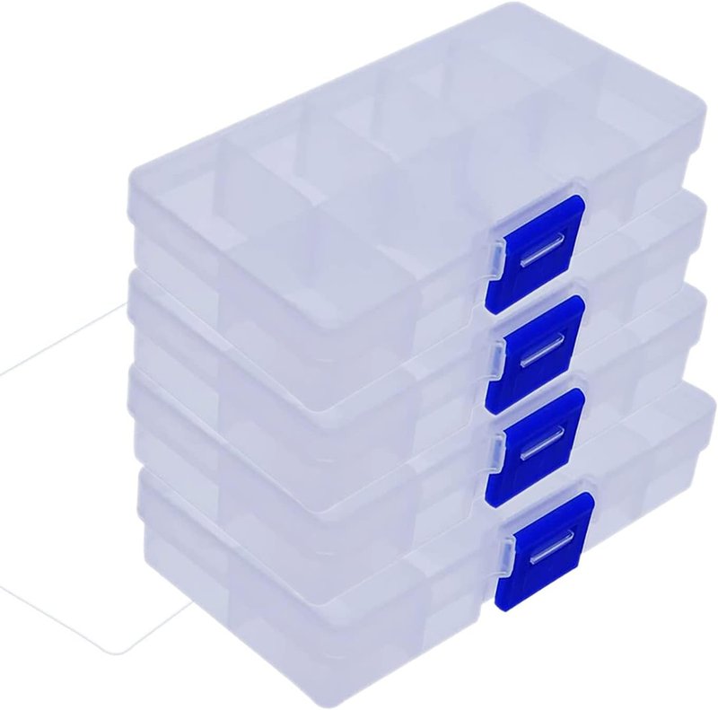 Jewelry Organizer Box - 4 Pcs Adjustable Clear Plastic Divider Storage | 10 Grids, 5" x 2.5", White
