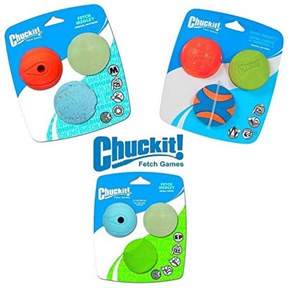 ChuckIt! Fetch Medley Gen 1 Rubber Dog Balls, The Whistler, Max Glow & Rebounce Balls for Dogs, Durable High Bounce Launcher Compatible Dog Toy, Medium, 3 Pack
