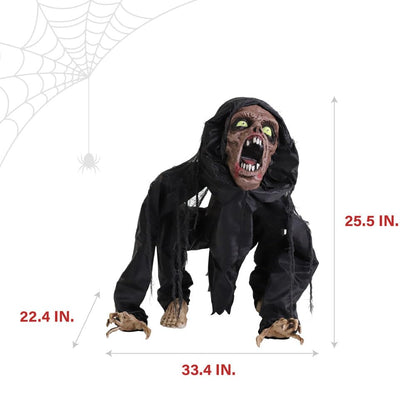 Haunted Hill Farm Scary Crouching Zombie, Halloween Animatronic with Touch Activated Lights and Sounds, Battery Operated Indoor or Covered Outdoor Halloween Decorations, Creepy Halloween Props