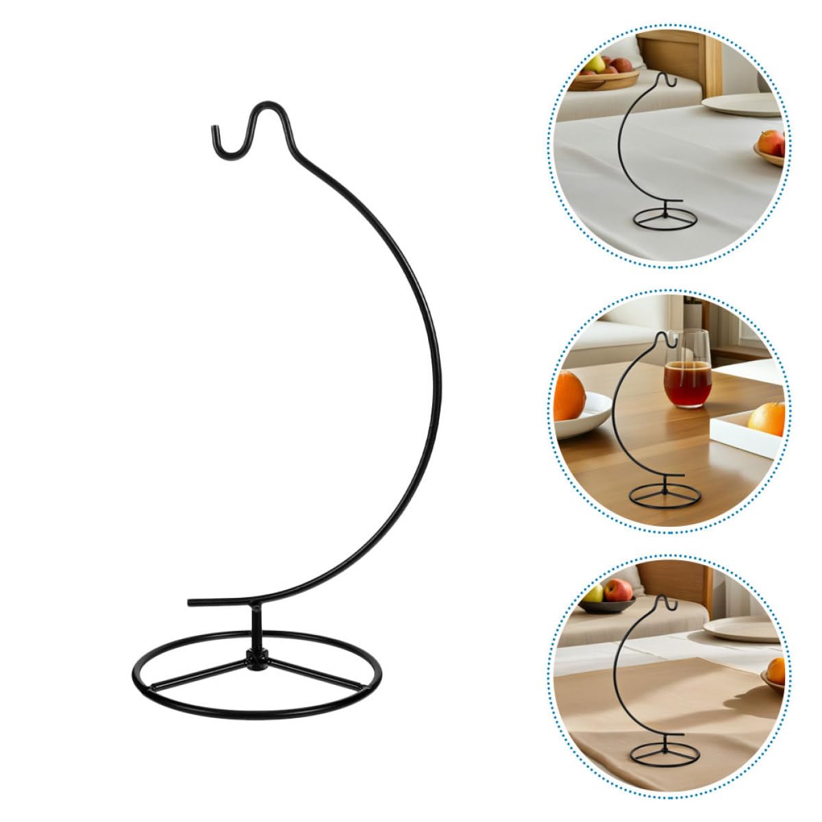 Alipis Iron Hanging Rack and Crystal Ball Hook, Moon-shaped Air Plant Frame with 2pcs Black Terrarium Ornament Display Stands for Indoor Home Décor and Hanging Plant Decoration