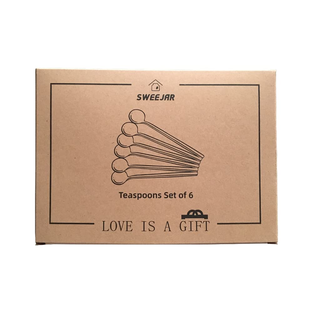 6 PCS Gold Coffee Spoons, 18/8 Stainless Steel Espresso Spoons, 5.2 Inches Vogue Mini Tea Spoon, Cappuccino Stirring Small Spoon for Dessert, Ice Cream, Frosted Handle, Sweejar (Gold)