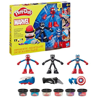 Play-Doh Marvel Hero Adventure Playset, 3 Marvel Action Figures with Wearable Tools, Black Panther, Captain America & Spider-Man Imagination Toys for Boys and Girls Ages 4 and Up