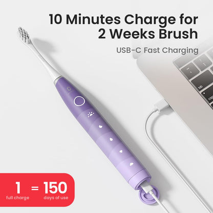 Oclean Electric Toothbrush for Adults, 150 Days Battery Life Electric Toothbrush, USB Rechargeable Sonic Travel Toothbrush with 6 Brush Heads & Travel Case, 5 Modes and Smart Timer