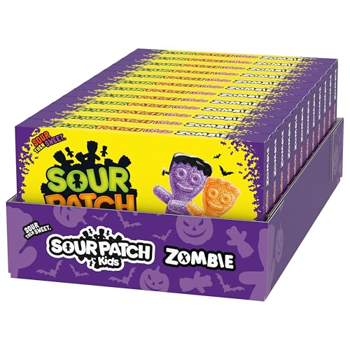 SOUR PATCH KIDS Zombie Orange & Purple Soft & Chewy Halloween Candy, Bulk Candy, 12 - 3.5 oz Trick or Treat Boxes