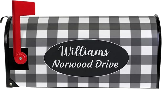 Kcldeci Custom Address Mailbox Covers Magnetic - Personalized Mailbox Magnet Decor Black Plaid Standard Size 21x18