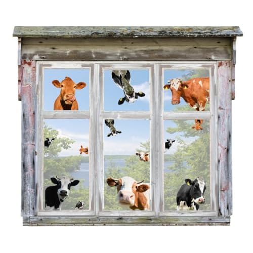 Funny Cow Wall Stickers, Cute Animal Cattle Vinyl Window Decals, Removable Farm Cow DIY Wall Art for Farmhouse Window Kids Bedroom Decor