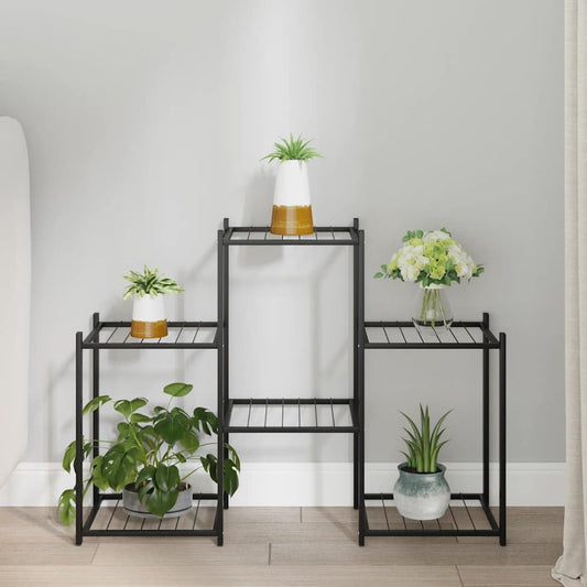 ZXQVLMRS 3-Tier Metal Flower Stand, Rectangular Iron Plant Display Shelf for Indoor Outdoor Garden Balcony Living Room, Stable Pot Holder Rack, Black