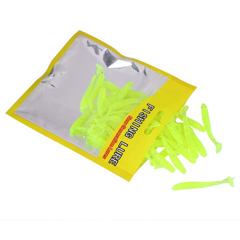 Fishing Lures, 50PCS Soft Plastic T Tail Grub Baits Kit, Swimbaits 2in Fluorescent Green, for Freshwater Saltwater Lakes Rivers Fishing Enthusiasts