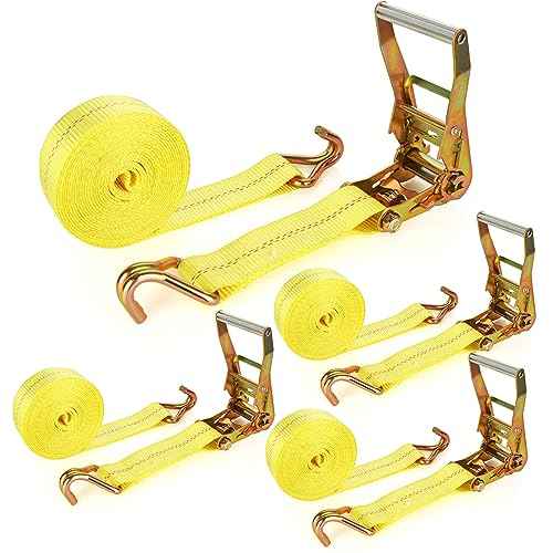 4 Pack 2 Inch Ratchet Straps Heavy Duty 27ft Tie Down Straps Ratchet with Double J Hook, 10000 LBS Break Strength, Cargo Ratchet Strap for Moving, Truck, Trailers, Motorcycles, Kayaks, Car Roof
