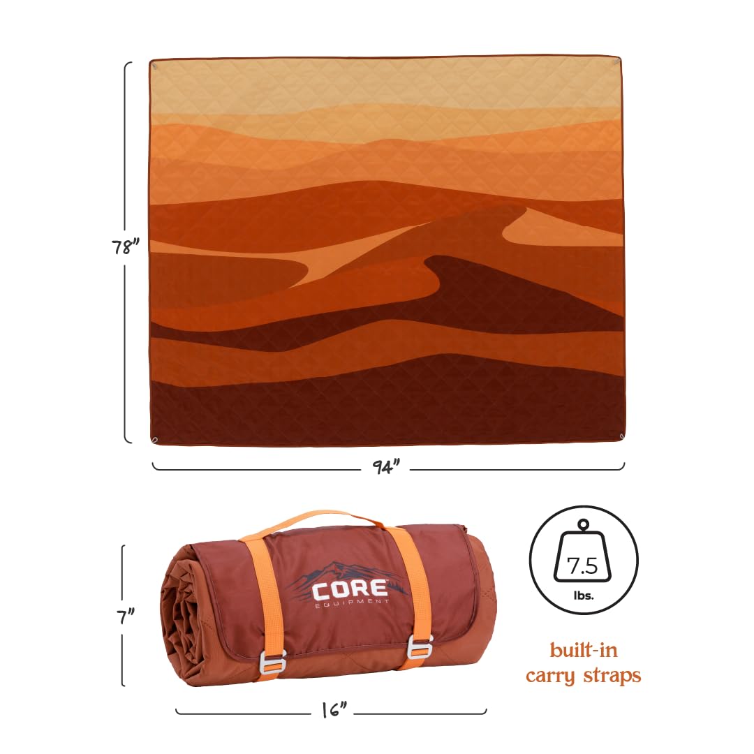 CORE Outdoor Weighted Blanket | Packable Waterproof Picnic Blanket, Beach Mat, Tent Camping Rug, & Stadium Blanket | Large Portable 94" x 78" Quilt Design with Built-in Straps and Carry Handle