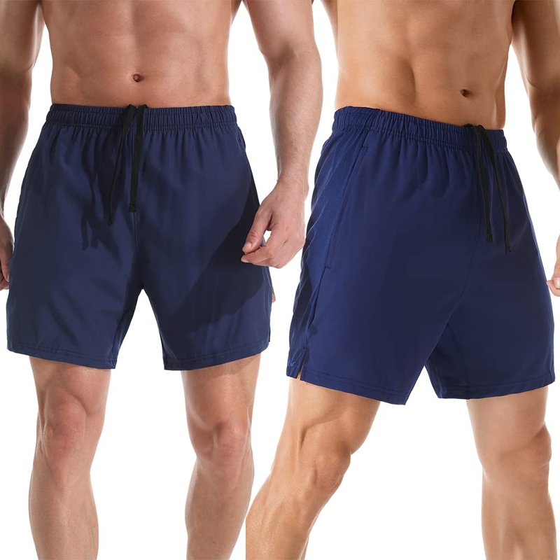 Gerlobal Men's 7" Athletic Running Shorts Lightweight Quick Dry Gym Workout Shorts with Zipper Pockets Navy,Large