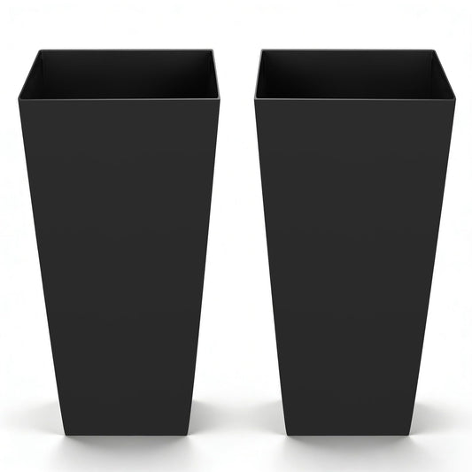 VEVOR 26 Inch Tall Planter Set of 2, Outdoor Large Tall Planters for Outdoor Indoor Plants, Tapered Black Planter for Front Porch, Patio, Garden, Plant Container Flower Pots with Built-in Drainage