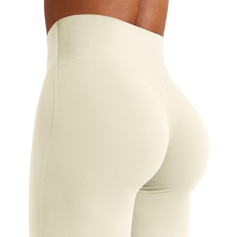 YEOREO Workout Leggings Womens No Front Seam Straight Leggings 33" Thin Fleece High Waist Buttery Eddiy Gym Yoga Pants Apricot White L