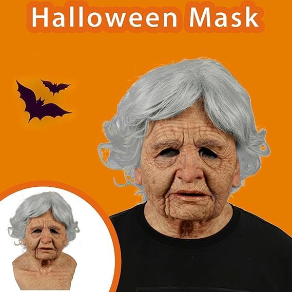 Kapihi Halloween Mask Realistic Old Man Mask Creepy Human Latex Mask,Scary Wrinkle Halloween Cosplay Costume Mask Party Props
