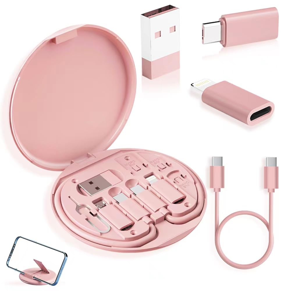 YANZIE USB-C Travel Adapter Kit with Storage Box and SIM Card Holder, Lightning to C and Micro-USB to C Female, Short Cable, Fast Charge for iPhone and Android
