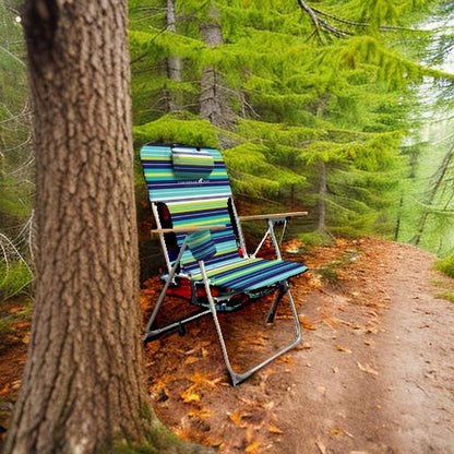 Caribbean Joe Folding Beach Chair, 4 Position Portable Backpack Foldable Camping Chair with Headrest, Cup Holder, and Wooden Armrests, Blue and Lime Stripe