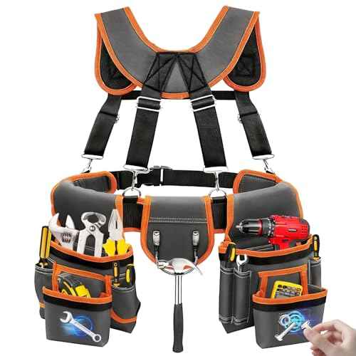 JUSTHERE Tool Belt, Professional Tool Belts for Men, 32''-60'' Size Adjustable Magnetic Tool Pouch With Suspenders & Multiple Pockets, Detachable Utility Belt Work Bags for Electrician, Carpenter