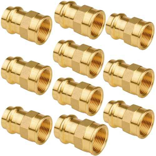 WHK 10 Pack 3/4" Press Propress x 3/4" NPT Female Adapter Fittings Pressure Cooper Conenct to Female NPT Pipe£¨Lead-Free brass)