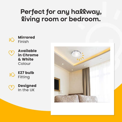 MiniSun | Modern Silver Chrome and Glass Flush Ceiling Light | Bath Ceiling Lights, Home Décor & Improvement Essential