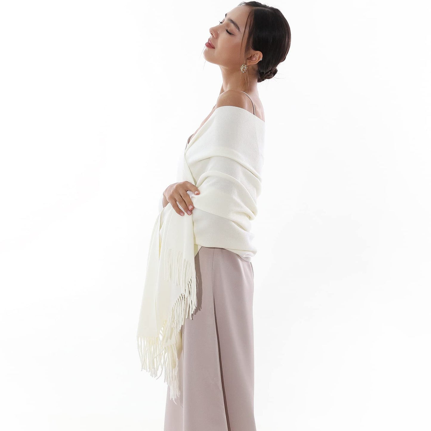 RIIQIICHY Women Scarf Ivory Pashmina Shawls and Wraps for Wedding Ladies Winter Scarves