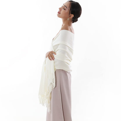 RIIQIICHY Women Scarf Ivory Pashmina Shawls and Wraps for Wedding Ladies Winter Scarves