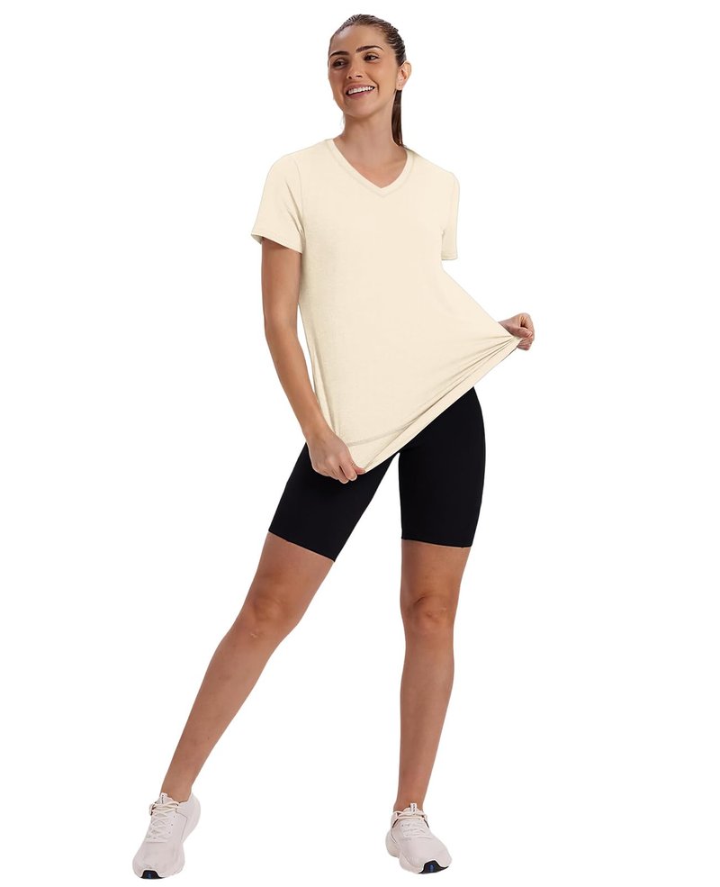Short Sleeve Shirts for Women Workout Pilates Outfits Tennis Summer Tops 2026 Beach Vacation Clothes V Neck White M