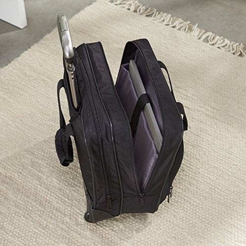 Amazon Basics Laptop bag with quick-rolling wheels and easy-access front pocket - fits Laptops up to 15.6 inch (39.6 cm), Black