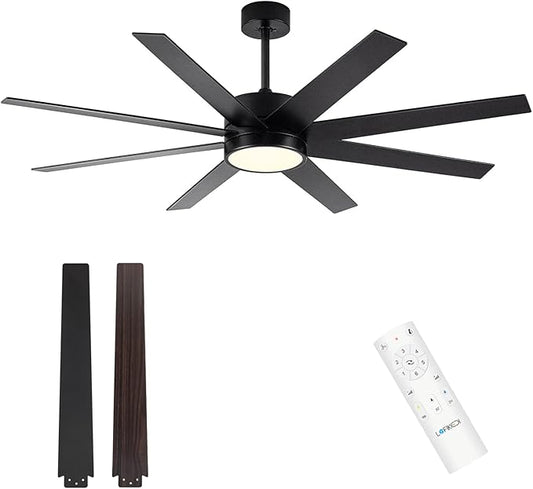 Ceiling Fan with Light, 60 inch Modern Ceiling Fan with Remote Control, Reversible DC Motor, Stepless Dimmable, Noiseless for Indoor Use, Black & Brown