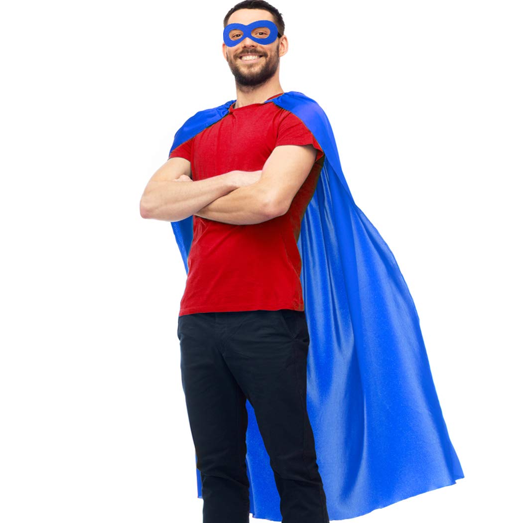 Superhero Capes and Masks for Adults Bulk-Men Women Super Hero Costume Halloween Dress Up Party Favors -7 Pack (Blue)