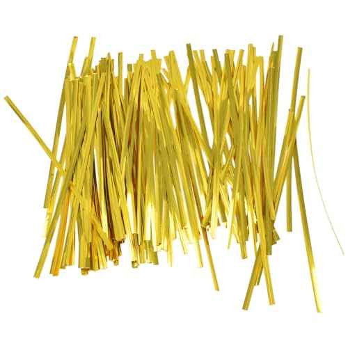 HAHIYO 300Pcs 6inches Gold Metal Twist Ties Bread Candy Coffee Bag Ties Plant Garden Twist Ties for Cellophane Treat Bags Gift Wraping Bags Plastic Bags Halloween Party Cake Present Art Crafts