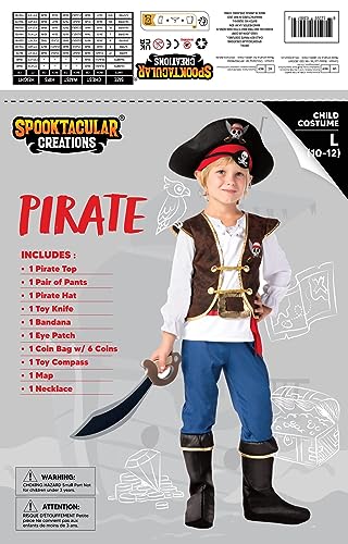 Spooktacular Creations Halloween Pirate Costume Kids, Blue Boys Pirate Costume Deluxe Set with Accessories for Toddler Halloween DressUp, Themed Party (Small, 5-7 yrs)