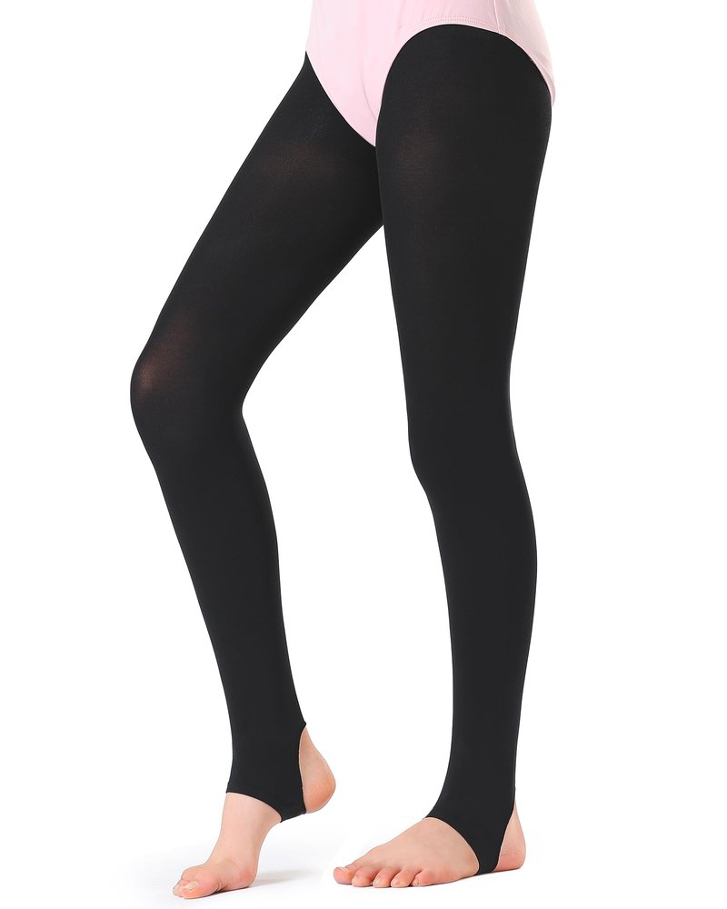 Stelle Girls Women Stirrup Tights Ultra Soft Dance Tights for Ballet, Gymnastics, School (Little Kid/Big Kid/Women)（Black，10-15Years）