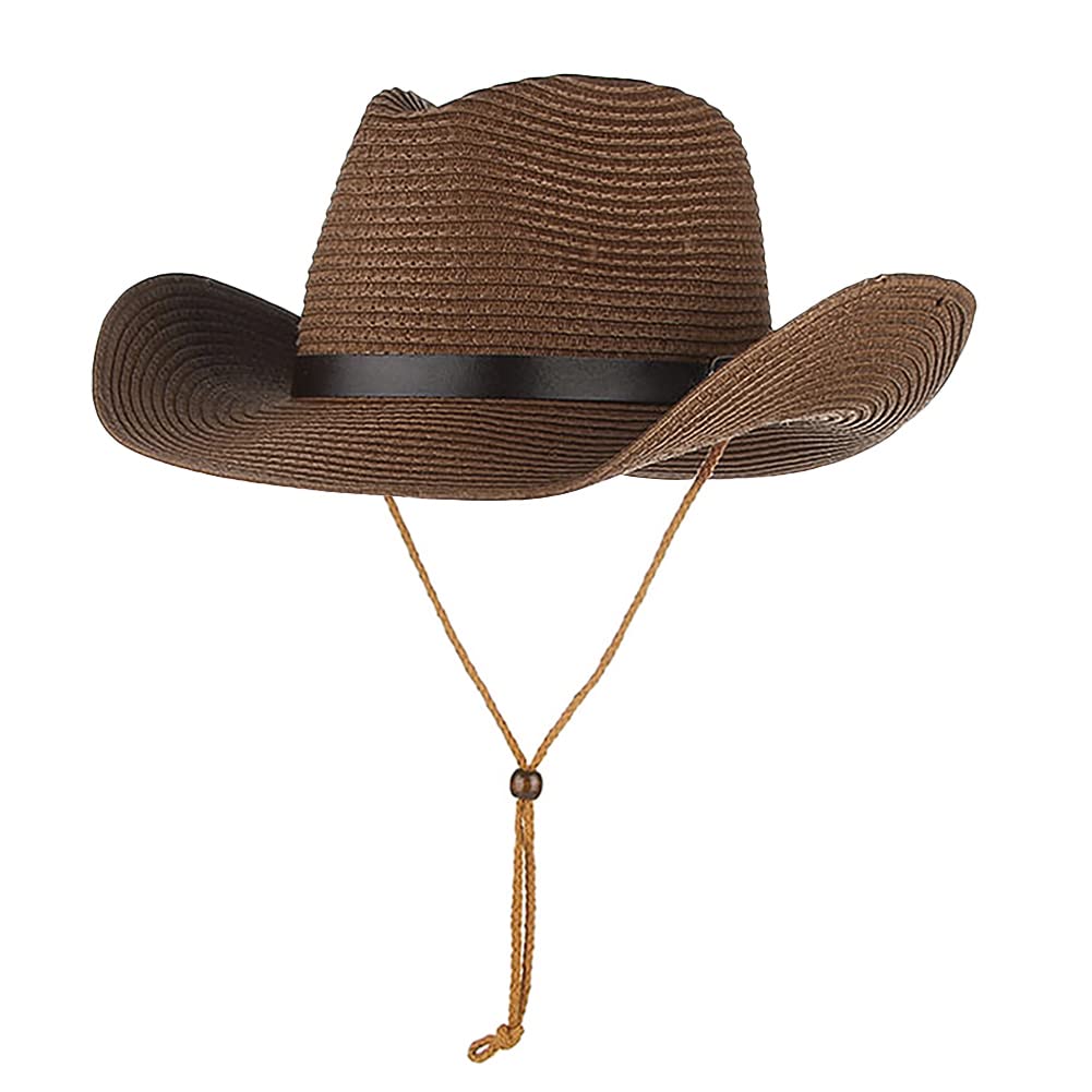 Straw Cowboy Hat for Women Men Classic Western Cowgirl Cap Foldable Sunhat Shapeable Fedora Panama Cap Wide Brim Beach Hat Coffee