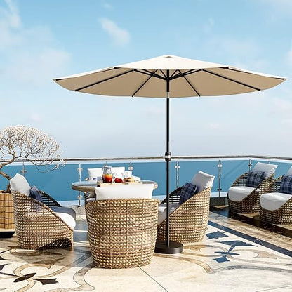 Greesum 9FT Patio Umbrella with Push Button Tilt and Crank, Outdoor Table Umbrella with 8 Sturdy Ribs, Market Table Parasol for Garden, Lawn, Backyard & Pool, Without Base, Beige