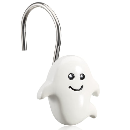 CHICTIE Halloween Shower Curtain Hooks, Black White Nightmare Decorative Shower Rings for Bathroom Shower Curtains Rods,Set of 12 Premium Rust-Resistant Shower Hooks Hangers Cute Spooky Design