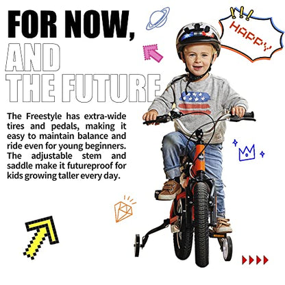 RoyalBaby Freestyle Kids Bike Boys Girls 16 Inch BMX Childrens Bicycle with Training Wheels & Kickstand for Ages 4-7 years, White