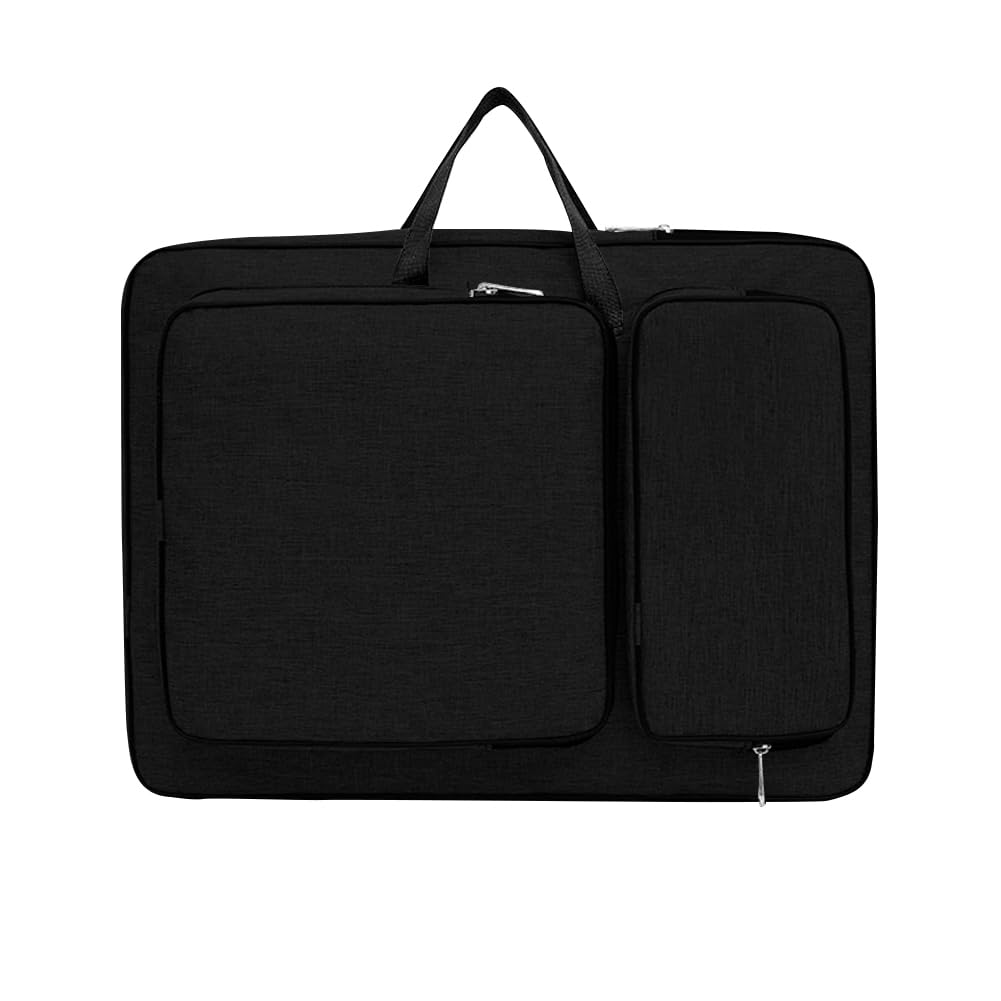 Art Portfolio Case A3 Artist Drawing Board Bag Waterproof Art Carrying Bag Portable Sketch Pad Storage Bag Artist Folder Case Tote Bag Shoulder Bag for Palette Paints Brushes Pencils (Black-1)