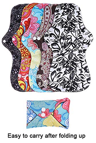 RZJZGZ (5 Pcs 35cm) Extra Long Sanitary Pads for Day and Heavy Flow Menstrual Pads Reusable Washable Sanitary Towels Pads Charcoal Bamboo Cloth Napkins Postpartum Nursing Pads with Mini Carry Bag Set