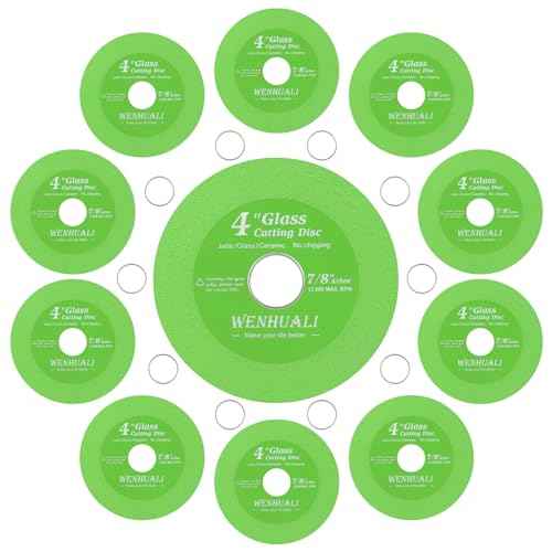10 Pcs Glass Cutting Disc for Angle Grinder, 4" X 7/8" Tile Cutting Disc, Green Glass Cutters, Ultra-Thin Diamond Saw Blade Wheel for Tile Jade, Crystal, Wine Bottles