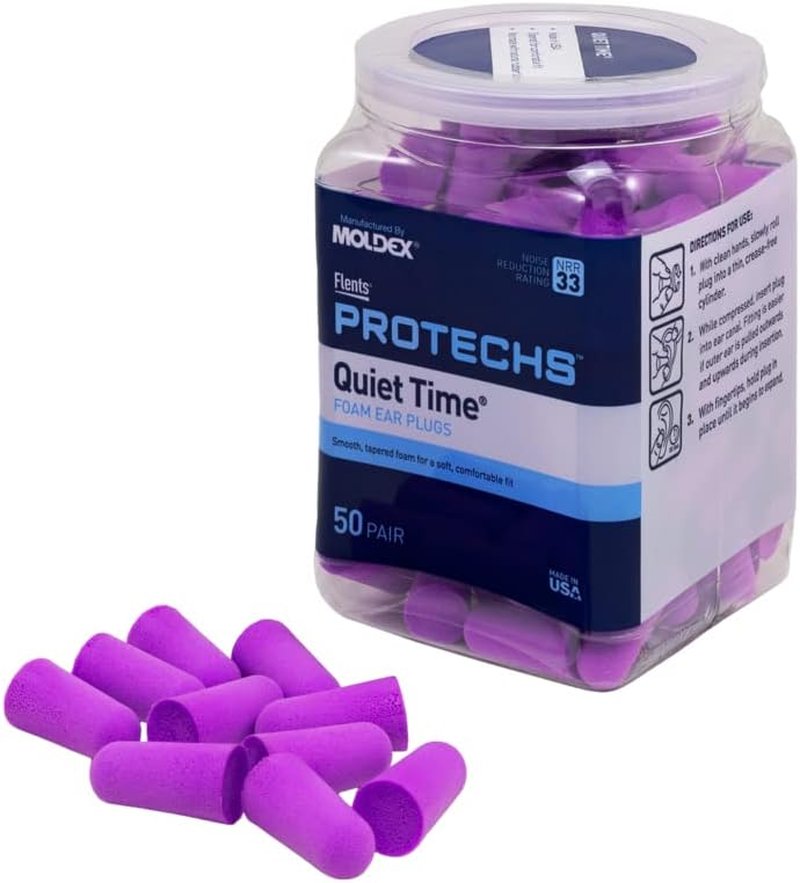 Protechs Foam Ear Plugs - Noise Cancelling for Sleeping & Travel | 50 Pairs, NRR 33, Purple