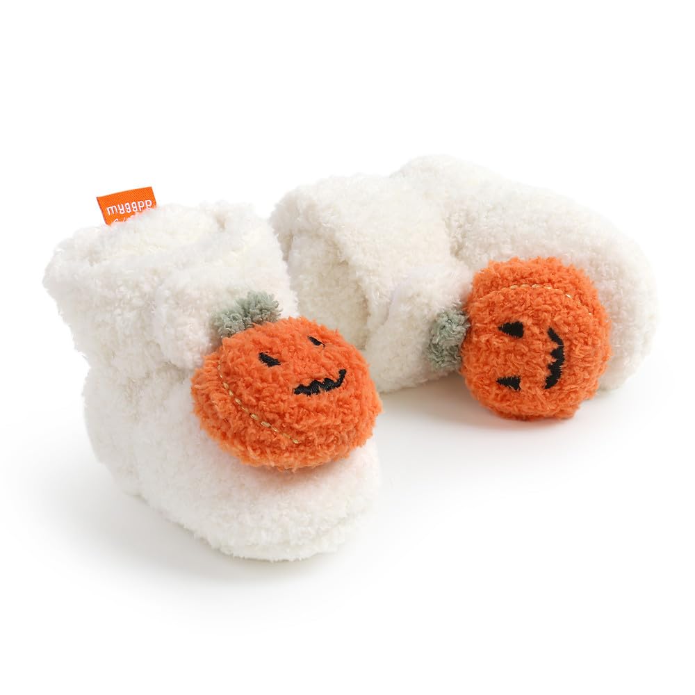 GDSDYM Baby Booties Cozy Christams Slippers Soft Baby Halloween Pumpkin Shoes Winter Warm Infant Newborn Crib Sock Shoes First Walkers
