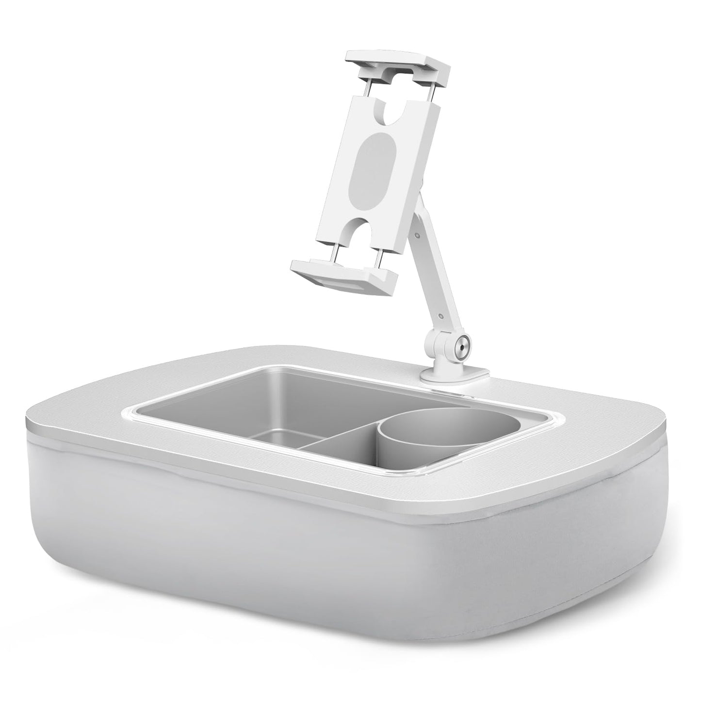 ERGONOV Tablet Stand Pillow with Snack Bowl, iPad Lap Holder for Hands-Free Reading and Relaxation on Bed,Couch,Recliner, 360° Rotating Clip for 4.7-13" Kindle,eBook,Tablet,iPhone (Light Gray)