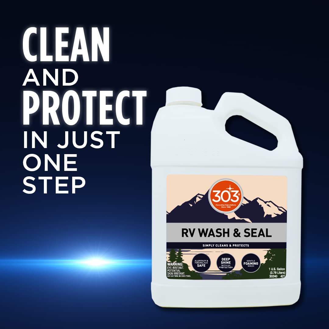 303 Products RV Wash & Seal - Clean, Streak-Free Finish, pH Neutral with High Foaming Formula, Provides A Deep Gloss Finish on RVs, Campers, Pop-ups, and Motorhomes, 1 Gallon (30240)
