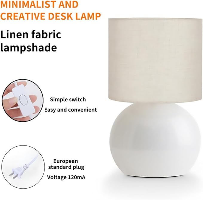Small Table Lamp for Bedroom,Bedside Nightstand Lamp for Living Room,Minimalist Bedside Light lamp Set of 2, 10.4 Inch Desk Light for Bedroom, Living Room,Including Light Bulb（White）