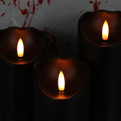 Eldnacele Black Flameless Flickering Candles with 6H Timer, 3D Wick Realistic Battery Operated Real Wax LED Pillar Candles Set of 3 Home Wedding Party Halloween Decoration(D3” x H4”5”6”)