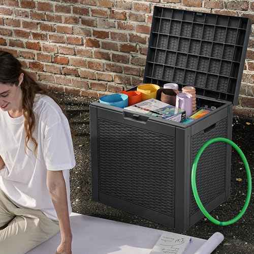 32 Gallon Resin Storage Box, Indoor Outdoor Deck Box for Package Delivery, Patio Cushions, Gardening Tools, Lockable, Waterproof