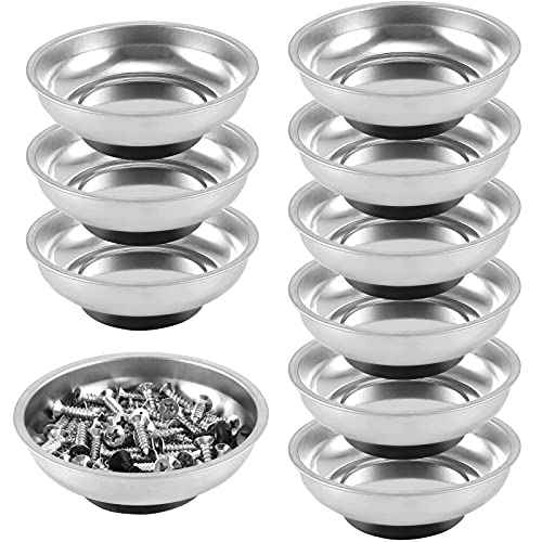 FUNSUEI 10 Packs 3 Inches Magnetic Tray, Stainless Steel Magnetic Bowl, Round Magnetic Parts Tray for Pins, Screws, Bolts, Nuts, Small Parts