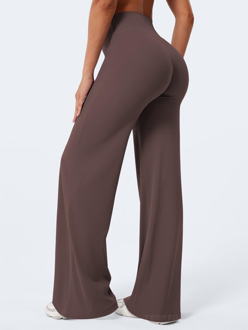 YEOREO Workout Leggings Womens No Front Seam Straight Leggings 33" High Waist Buttery Eddiy Gym Yoga Pants Plum Brown M