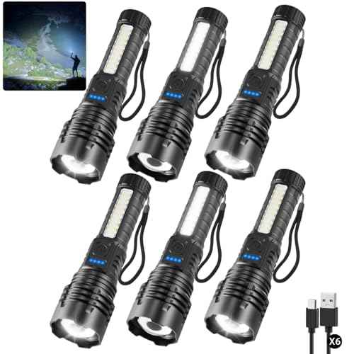 6Pack Rechargeable Flashlights, 7Mode Flashlights High Lumens, Super Bright LED Flashlight, Adjustable Tactical Flash Light, High Powered Flash Light, Handheld Flashlight for Home Emergency Camping