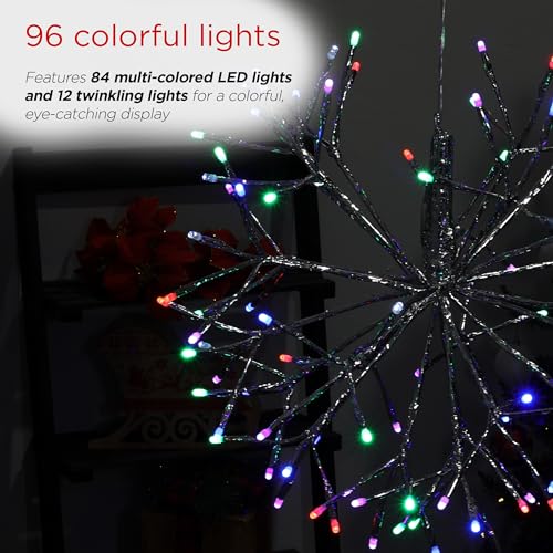Alpine Corporation 16"H Indoor Holiday 3D Snowflake Hanging Ornament with LED Lights, Silver , Christmas Decoration